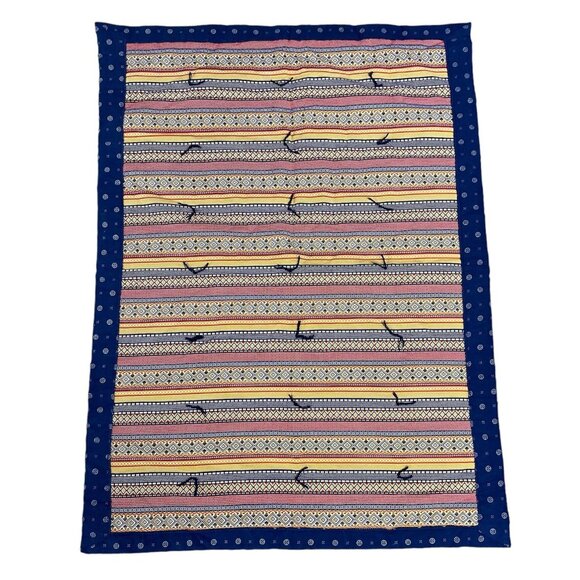 Vintage Flannel Throw Blanket Blue Orange Red Tribal Small Toddler Lap Handmade - Picture 2 of 10